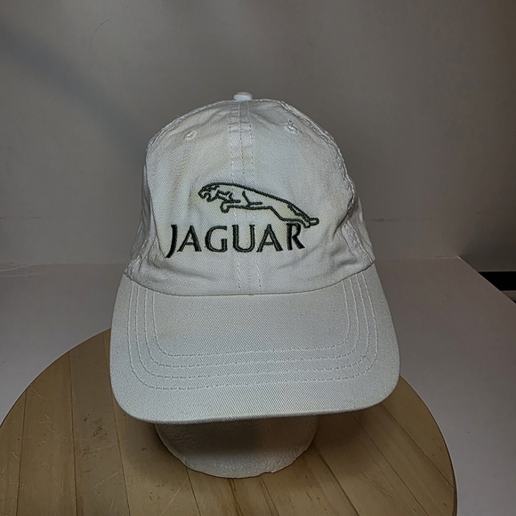 Vintage Jaguar Strap Back Hat White And Green Embroidered Cobra Tag - Picture 1 of 6